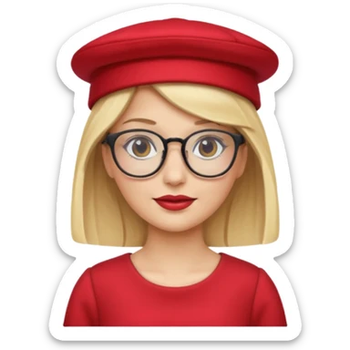 blonde woman wear red hat and dress and glasses sticker