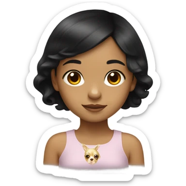 Black-hair little girl with gold chihuahua  sticker