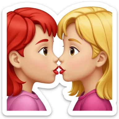 two 5 year old gals about to kiss on the lips, lips extremely close but not touching sticker