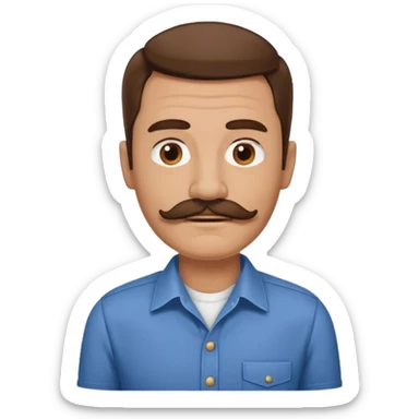 man with mustache, brown hair, 50 years old, shirt, high temple sticker