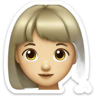 little asian girl with bangs and long hair, brown and green eyes sticker