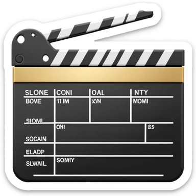 movie slate emoji with gold upper rectangle and white lower rectangle, black diagonal line across front sticker