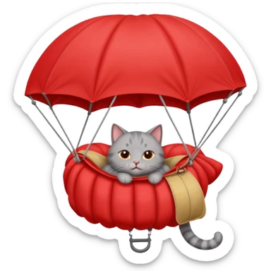 sleepy gray cat riding red parachute sticker