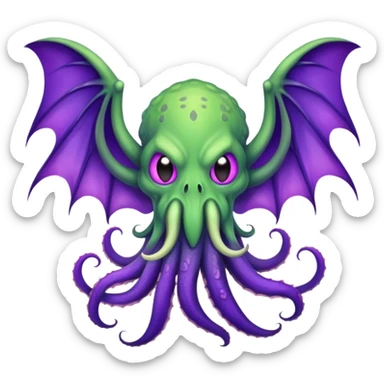 light green Cthulhu with purple bat wings and purple gradient tentacles sticker