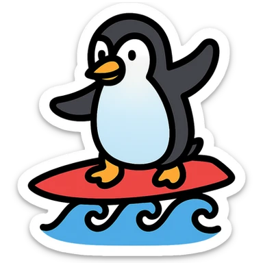 penguin surfing sticker
