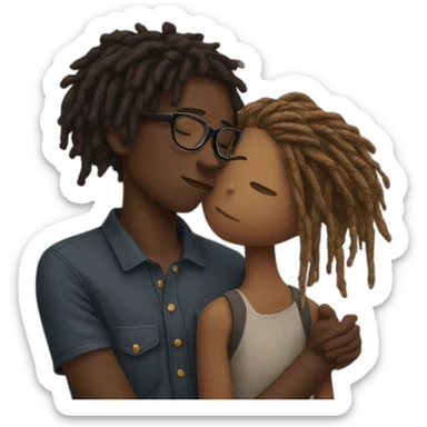 Black boy with dreads covering face kissing brown girl glasses sticker