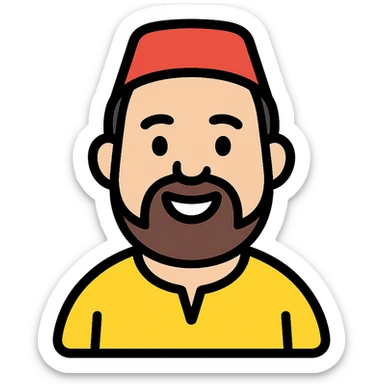 chubby Lebanese man with a goatee and short hair, smiling, color outline icon style sticker