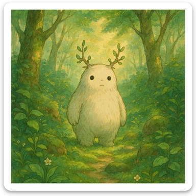 whimsical forest spirit, detailed, soft colors, ghibli style, magical atmosphere sticker