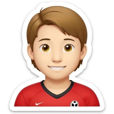 - Nam
- 15 tuổi
- Da vàng
- Tóc nâu ngang vai, vén mang tai
- Mặt bầu bĩnh, Cười mỉm, Mắt to, mũi to
- Áo bóng đá màu đỏ
 sticker