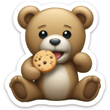 Teddy bear eating a cookie sitting on grass sticker