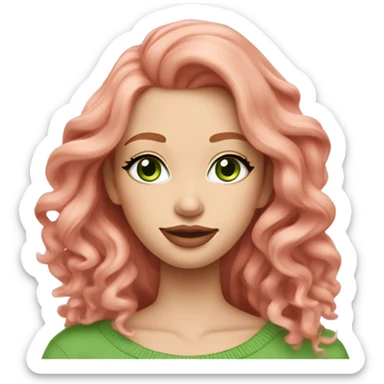 Redhead blonde girl pink sweater pink lipstick green eyes gold earrings pink nails wavy long hair full body sticker