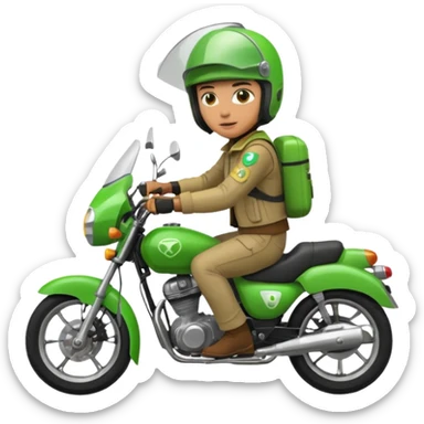 ojek online driver, using motorbike, the helmet is green sticker