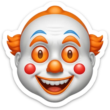 Make the clown emoji come up from the bottom, bounce, and land in the center. Then make it wink with the right eye, add a corrupted-file glitch effect, and finally make it disappear sticker