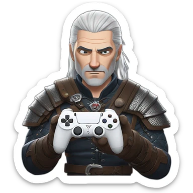geralt of rivia using a ps5 controller sticker