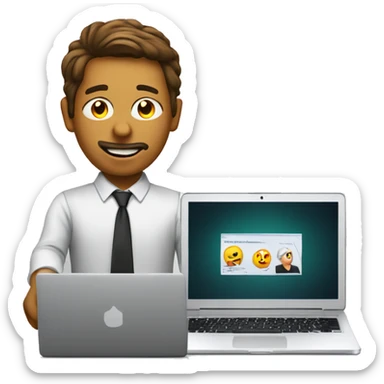 danial on laptop with fake work sticker