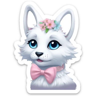 Anthro Cute Cool Kawaii gorgeous sparkly ethereal fantasy animal creature with blue eyes furry sona with flowers and bow tie beautiful aesthetic sticker