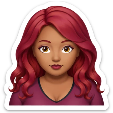 Plus size red hair brown face small eyes long hair Asian eyes small eyes wavy hair eye lashes burgundy hair sticker