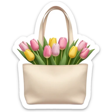 canvas tote bag filled with pastel tulips sticker