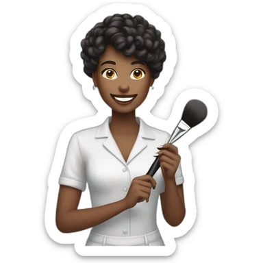 A makeup artist girl smiling with a makeup brush in her two hands sticker