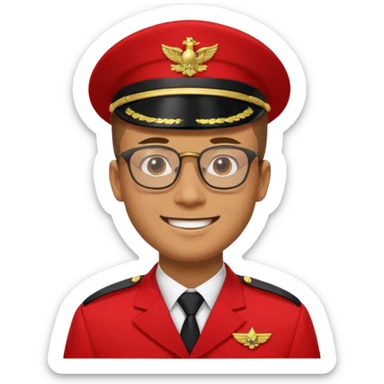 Smiling military man with glasses in red uniform sticker
