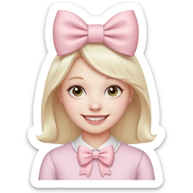 classic laughing emoji with a very pretty pale pale pink bow sticker