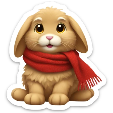 light brown fluffy bunny with red scarf laying down sticker