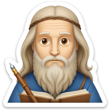 cinematic-realistic-leonardo-da-vinci-portrait-emoji,-depicted-as-the-quintessential-renaissance-polymath-with-deep,-thoughtful-eyes,-a-flowing-beard,-and-a-quill-or-sketchbook-in-hand.-the-scene-is-illuminated-with-warm,-classical-light sticker