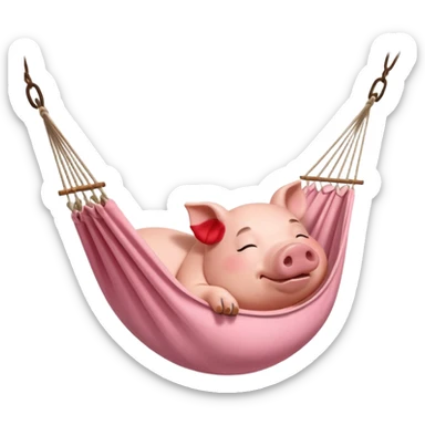 A pig lying in a hammock, fully relaxed, portrait, bust up sticker