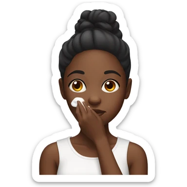 Black girl applying cream on face sticker