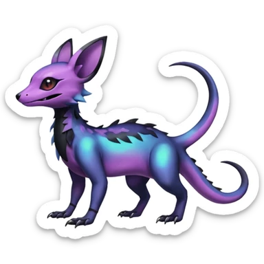 Rare epic aesthetic iridescent spooky gloomy colorful Salandit-Noibat-Eevee-Genet-species-Fakemon-hybrid-creature, with markings, full body sticker