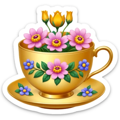 Golden teacup with flowers inside teacup  sticker