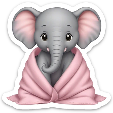 Cozy baby elephant in light pink blanket  sticker