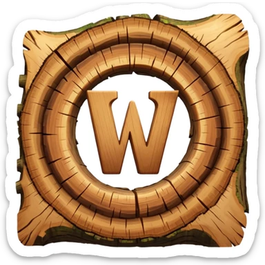 letter w inside the cut piece of a tree trunk with tree rings sticker