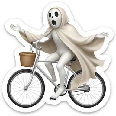 Ghost on bicycle, 3d pictograph, full body, male, arms covered with cloth and invisible sticker