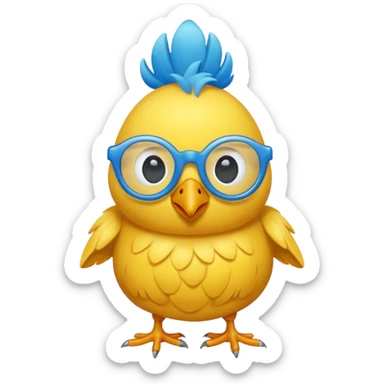 Pollito amarillo con gafas de marco azul sticker