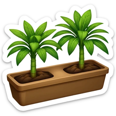 plantas abundantes tipo helecho en macetas rectangulares color café sticker