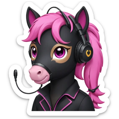 Black pony streamer with gaming head set sticker