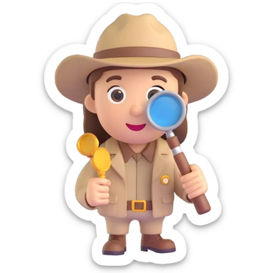 3D emoji style explorer with a magnifying glass and safari hat sticker