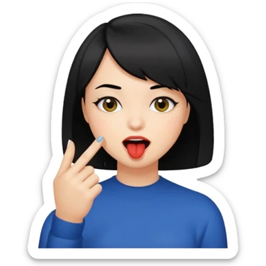 Chicas con pelo negro y corte bob haciendo que se muerde uno de sus dedos de manera picara, puedes hacer que se muerda el dedo sin sacar la lengua gua sticker