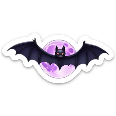 realistic full moon dripping purple behind with vampire bat wings flying in front sticker