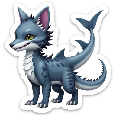 Kawaii dark edgy fantasy feline-vernid-sergal-fursona animal creature with a shark-tail with tufted ears full body with cool sharp markings  sticker