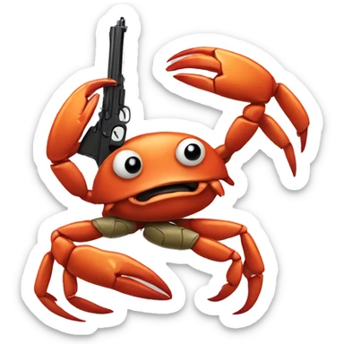 Crab holding a gun sticker