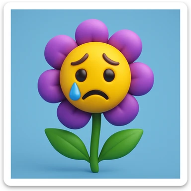 Make the sad flower with a teardrop in the style of microsoft style 3d fluent emojis sticker
