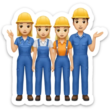 4 people, two man and two women,yellow skin, work style sticker