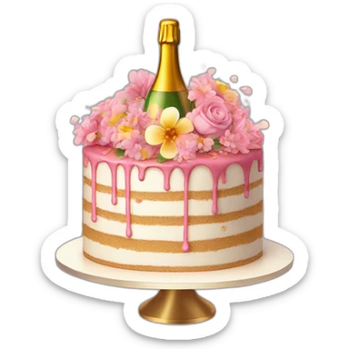 Birthday cake with Flowers and champagne sticker