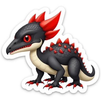 a white exotic edgy vernid-fionbr-Fakémon-creature, with black belly and red eyes, full body sticker