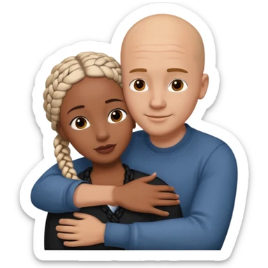Bald white guy hugging black female friend with braids sticker
