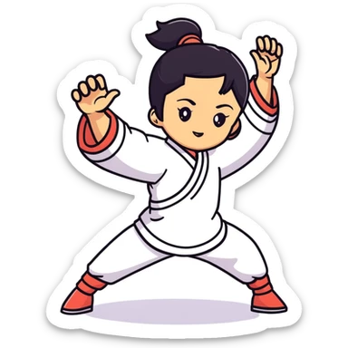 lightskin young girl with black straight hair and dark eyes, taichi, soft pastel background sticker