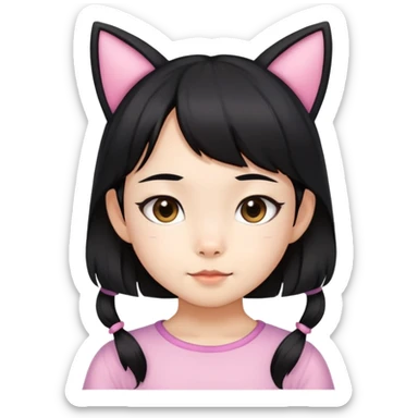 6 years old black hair asian girl with a cat ears sticker