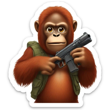 A orangutan with a gun  sticker
